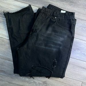 Distressed high rise black mom jean